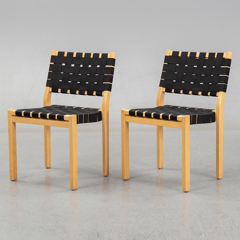 Alvar Aalto, five birch model 611 chairs, Artek, Finland.