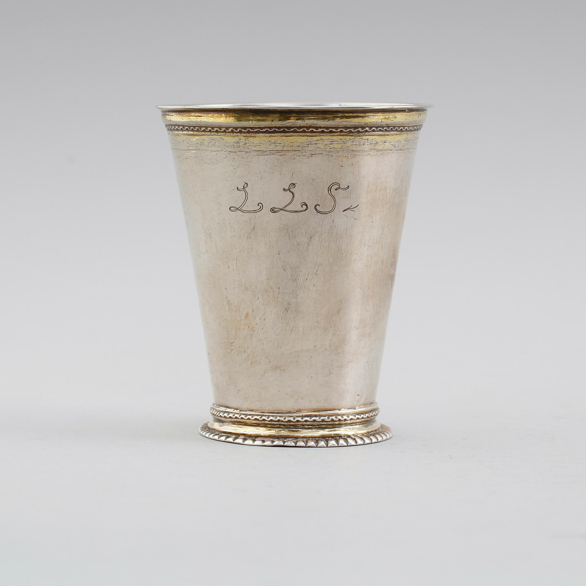 BÄGARE, silver, Rudolf Wittkopf, Stockholm 1714. Vikt ca 104 gram.