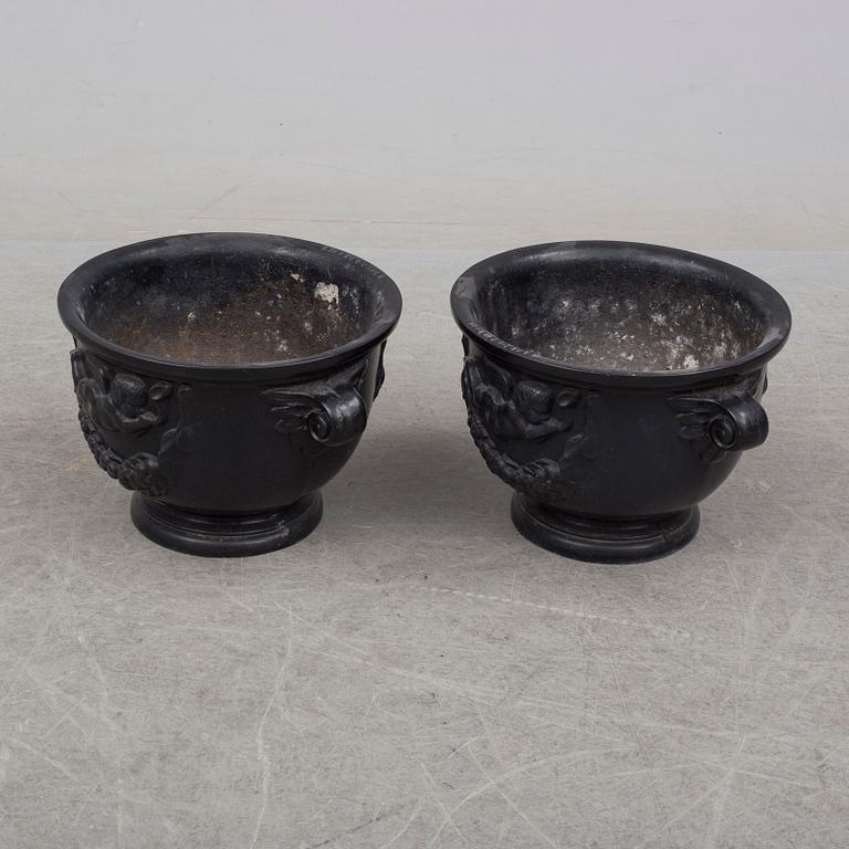 A pair of aluminium plant pots from Byarums Bruk, circa 2000.