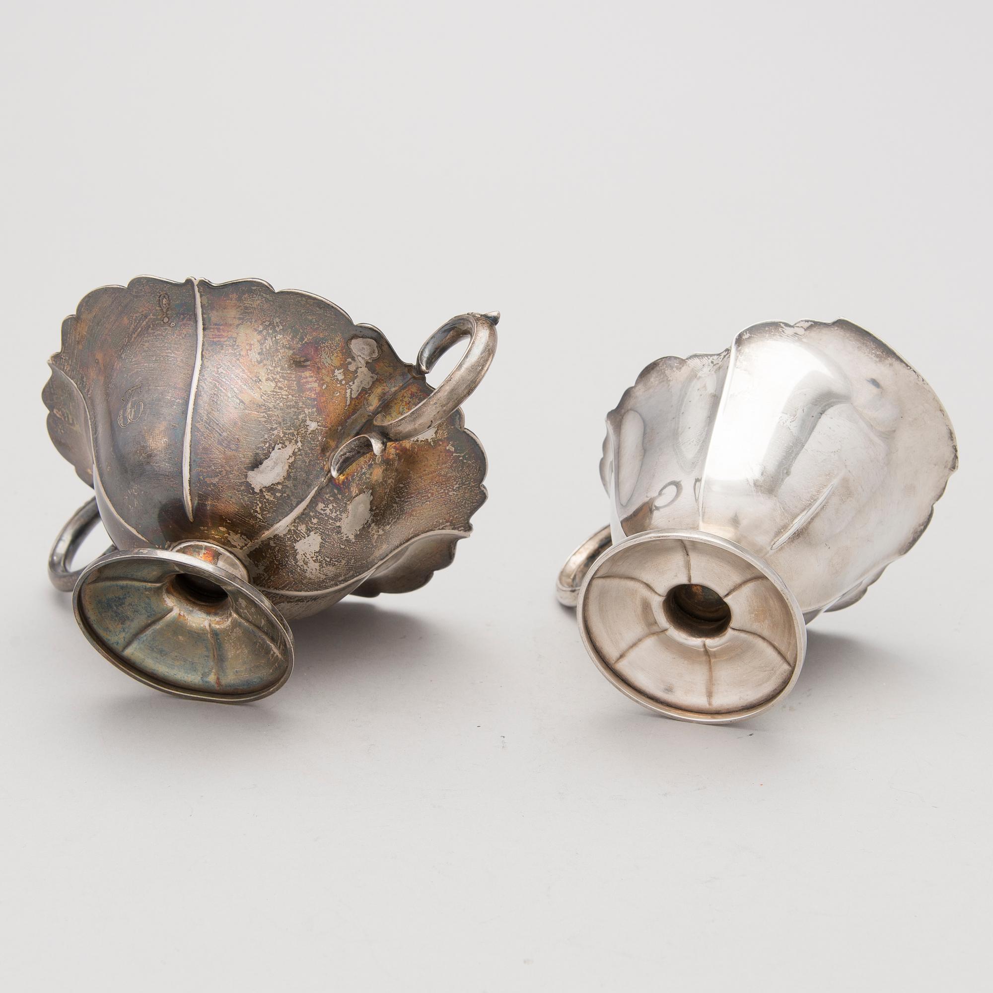 CREAM JUG AND SUGAR BOWL, silver, Turku, 1951.