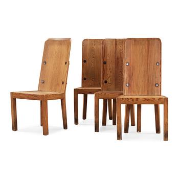 456. Axel Einar Hjorth, a set of four 'Lovö' stained pine chairs, Nordiska Kompaniet, Sweden 1930's.