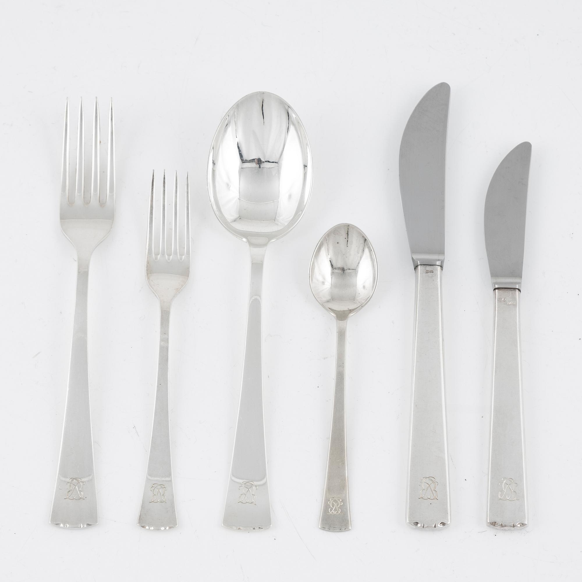 A Swedish silver cutlery set, model 'Diana', 36 pieces, marks of CG Hallberg and GAB, Stockholm 1950s and 60s.