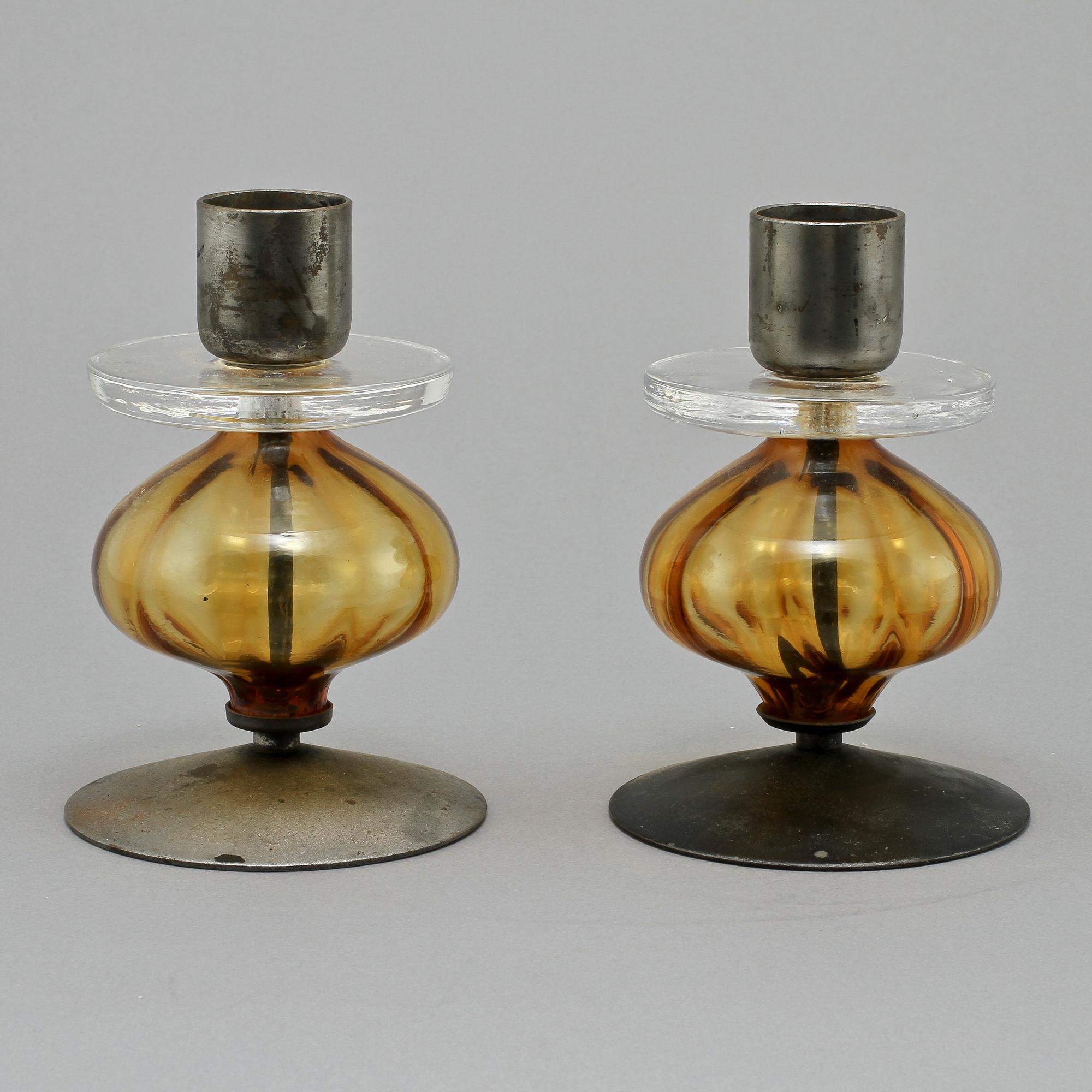 LJUSSTAKAR, ett par, VASER, 2 st samt SKÅL, glas, Erik Höglund, Boda, 1900-tal.