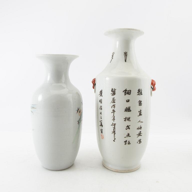Vases, 2 pcs, and a box with a lid, 2 pcs, China, 20th century.