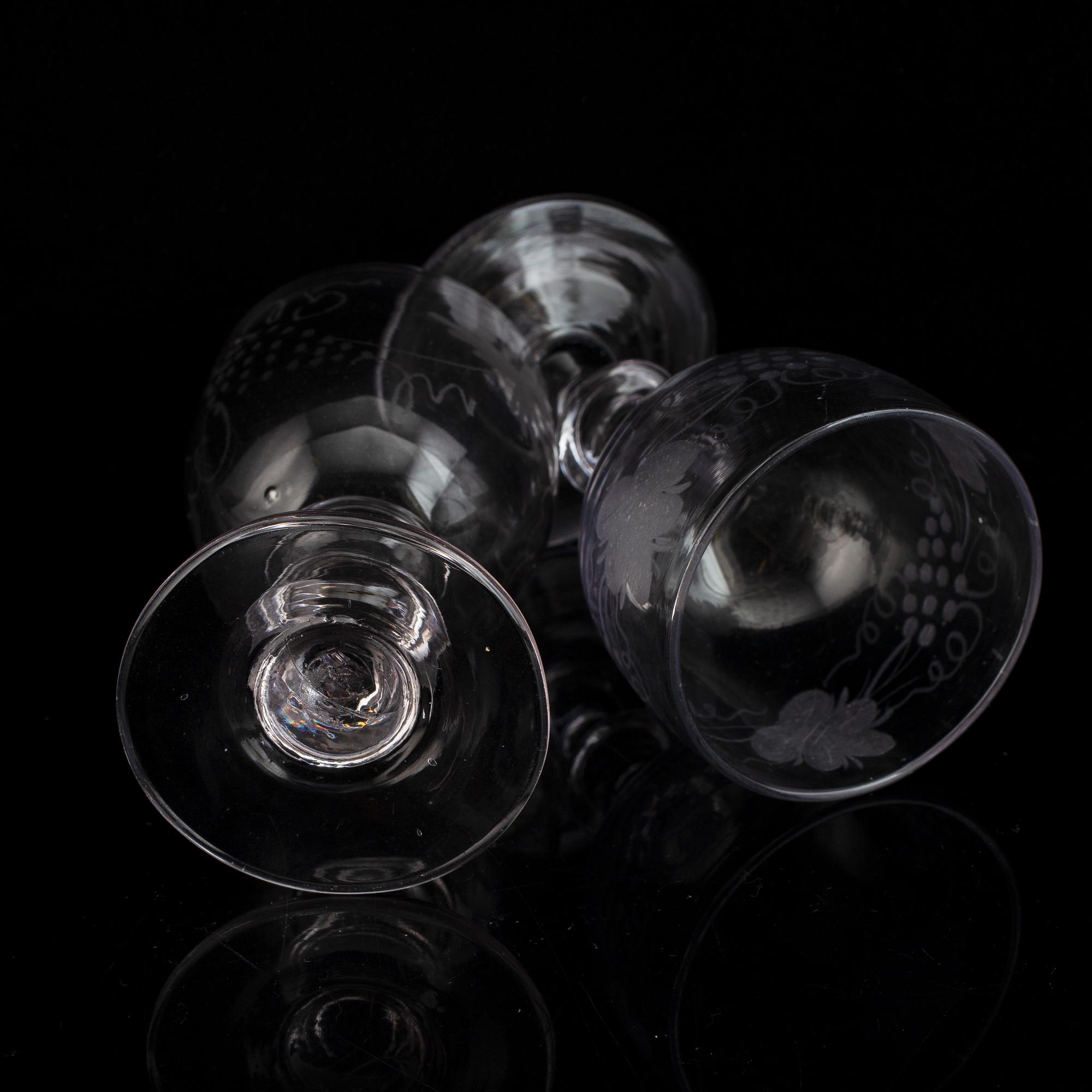 Six similar wine glasses, mid 19th century.