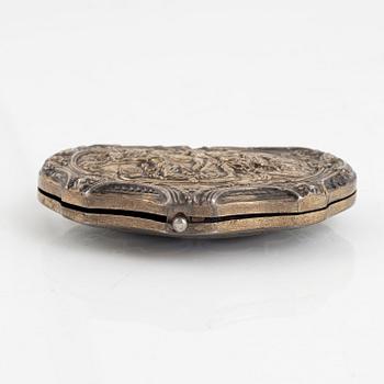A silver and enamel box, circa 1900.