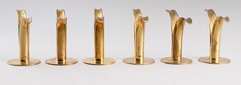LJUSSTAKAR, 6 st, mässing, "Liljan", Ivar Ålenius Björk,  Ystad-Metall, 1900-tal.