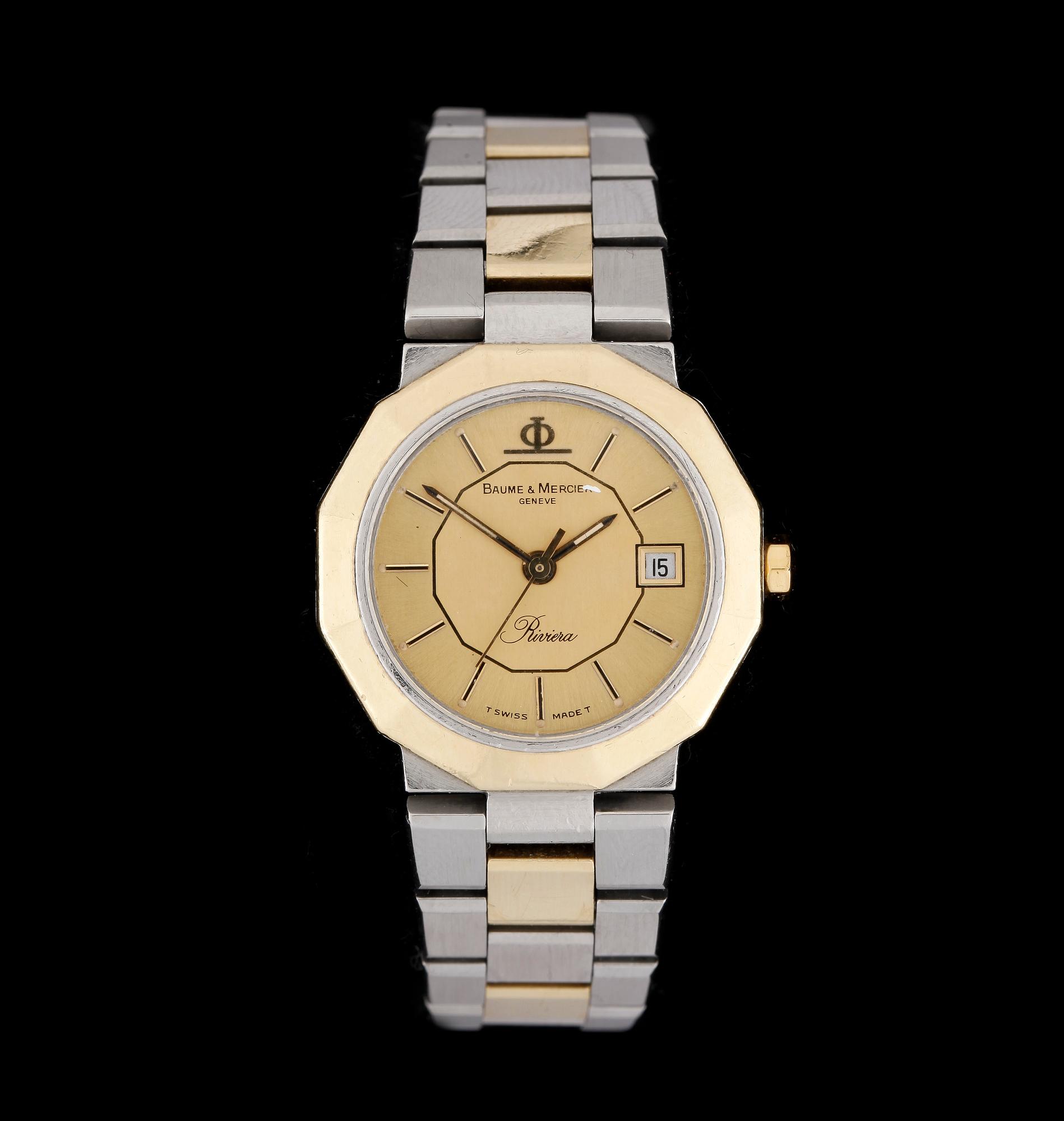 ARMBANDSUR, dam, Baume & Mercier, Riviera, quartz, stål och guld, 1990-tal.