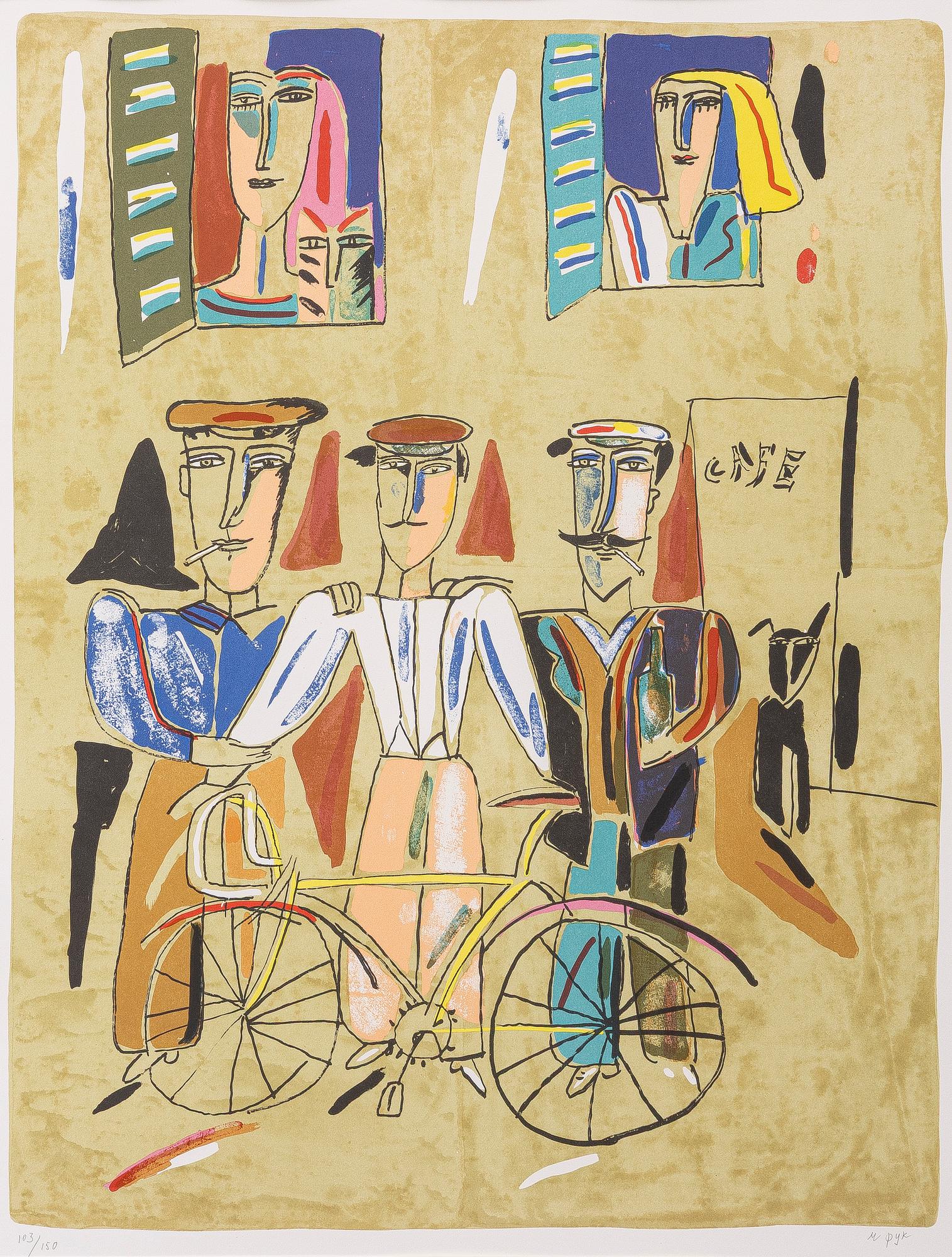 Madeleine Pyk, Figural scene with cyclists.