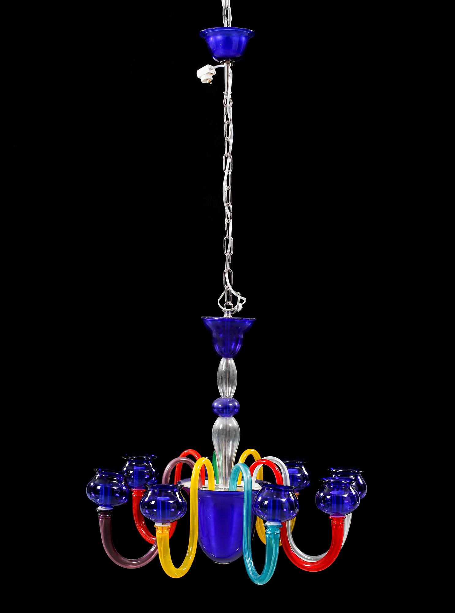 LJUSKRONA, "Rapsodia S", Murano, Italien, 1900-talets senare del. Höjd ca 60 cm exkl kedja och kopp.