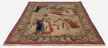 A semi-antique pictoral Kashan carpet, Central Persia, c. 214 x 130 cm.