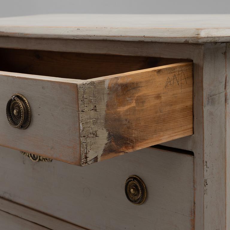 A painted chest of drawers, 19th century.