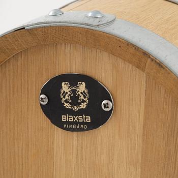 A new Barrique barrel, labeled Blaxta Vingård.