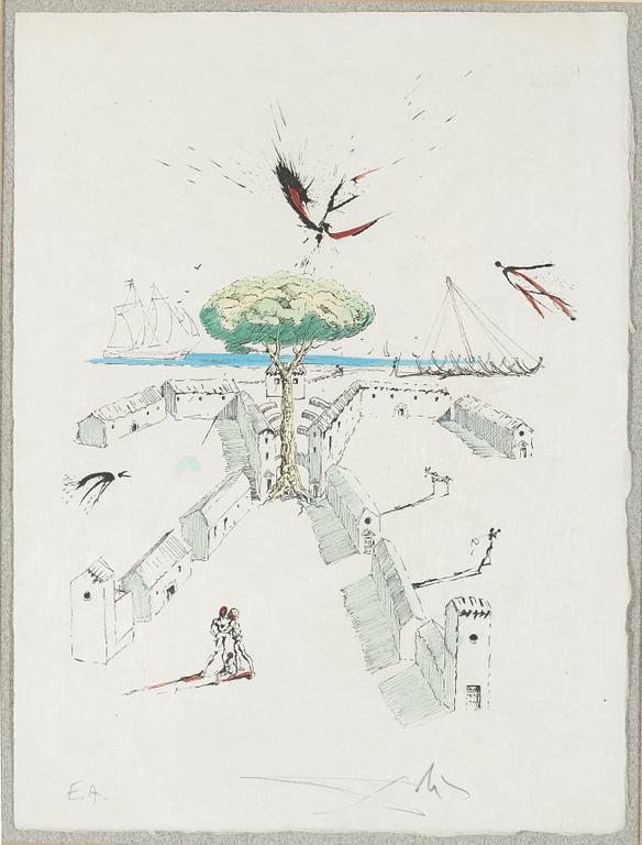 SALVADOR DALÍ,  hand coloured etching on Japon paper, signed in pencil and numbered EA, 1967.