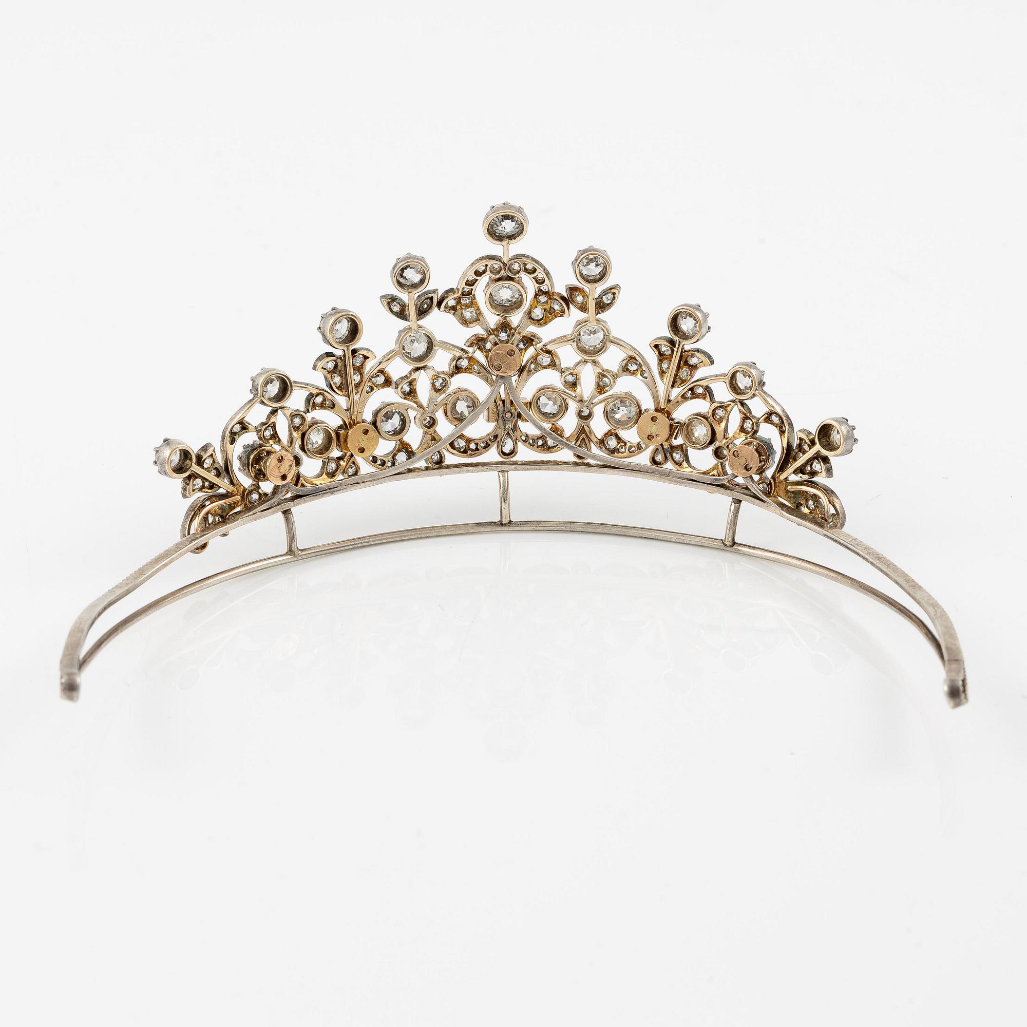 A tiara/brooch combination, silver with old-cut and rose-cut diamonds.