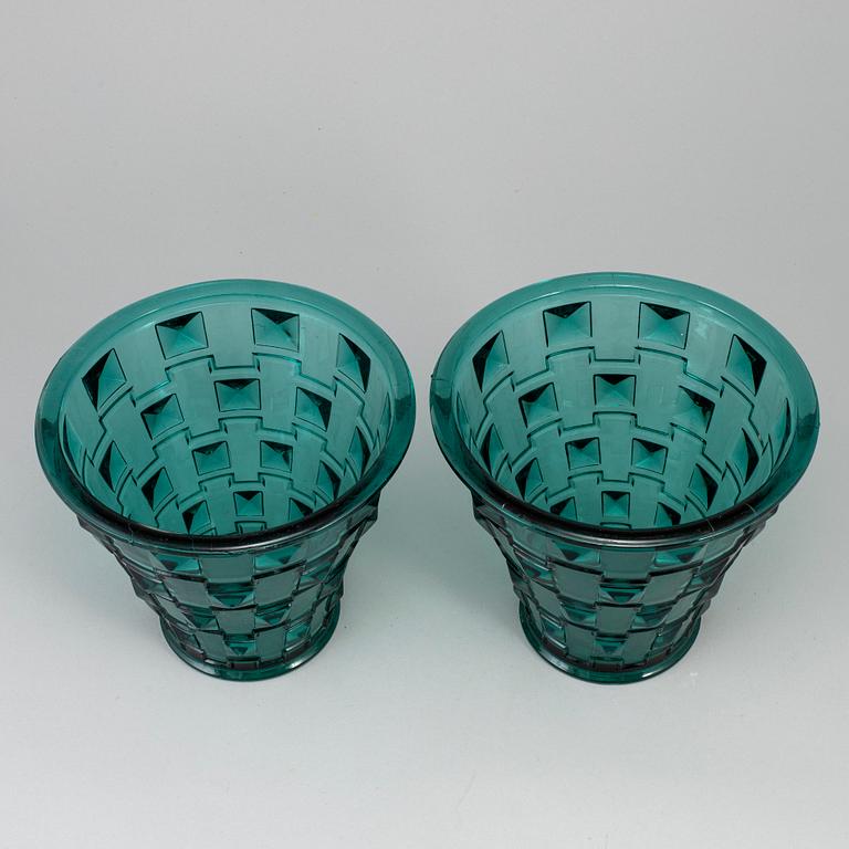 SIMON GATE, two glass vases, Orrefors, circa 1930s.