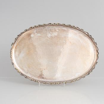 K Anderson, kaffeservis, 3 delar, silver, Stockholm 1936. Nysilverbricka samma modell medföljer.