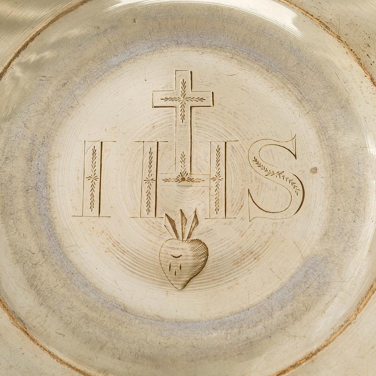 Nattvardskalk med paten, silver, Paris 1798-1809 och Frankrike 1800-tal. I schatull.