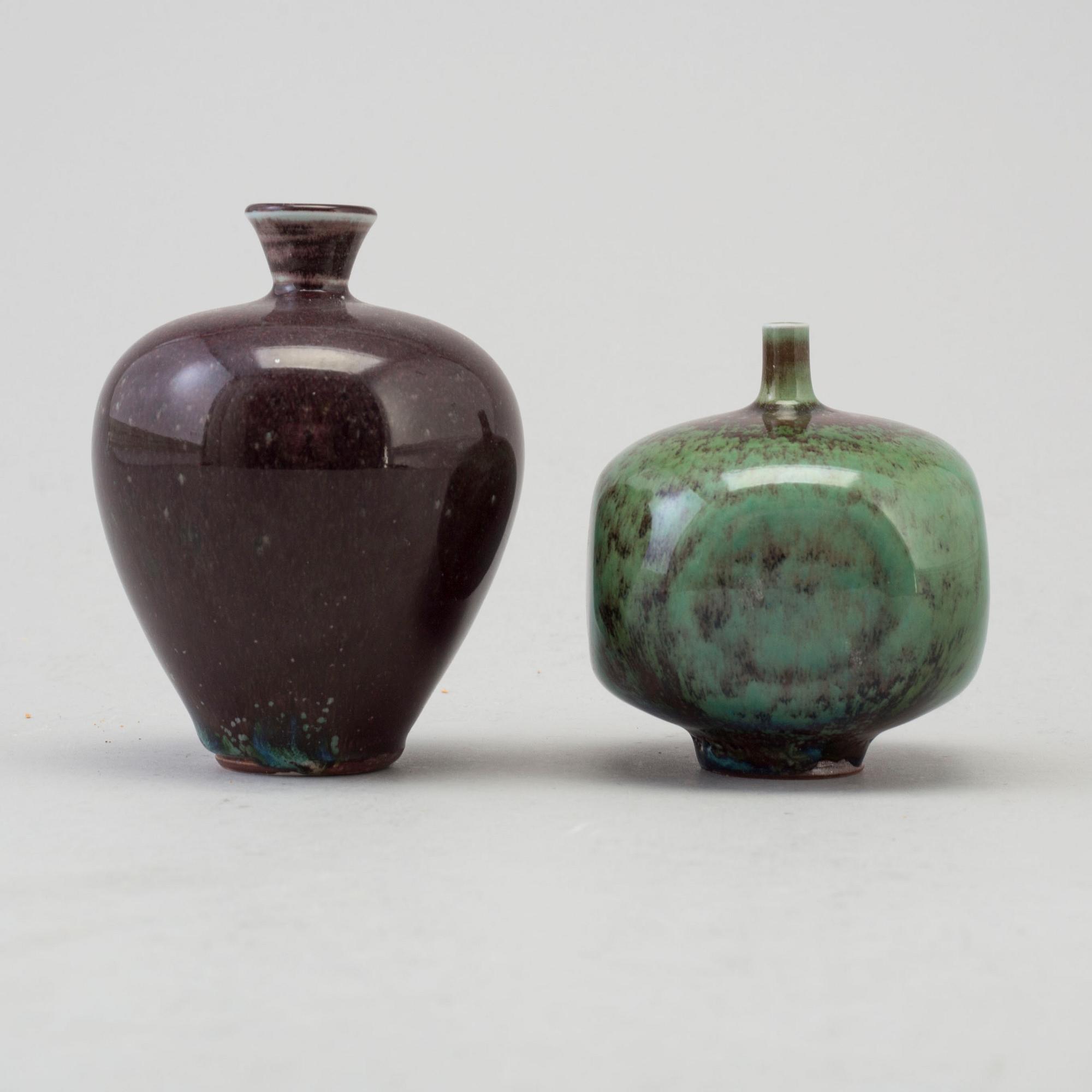 BERNDT FRIBERG, a set of two stoneware vases and four bowls, Gustavsberg studio, Sweden 1970's.