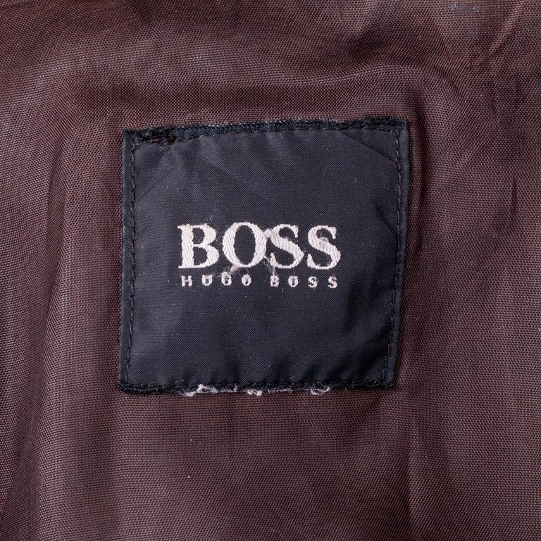 HUGO BOSS, a brown mens leather jacket, size 48.