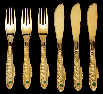 BESTICK, 34 st, förgyllt rostfritt stål, "Nobel", Gunnar Cyrén, Gense, efter 1992.