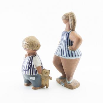 Lisa Larson, figurines 2 pcs "Dora" and "Pelle" Gustavsberg stoneware.