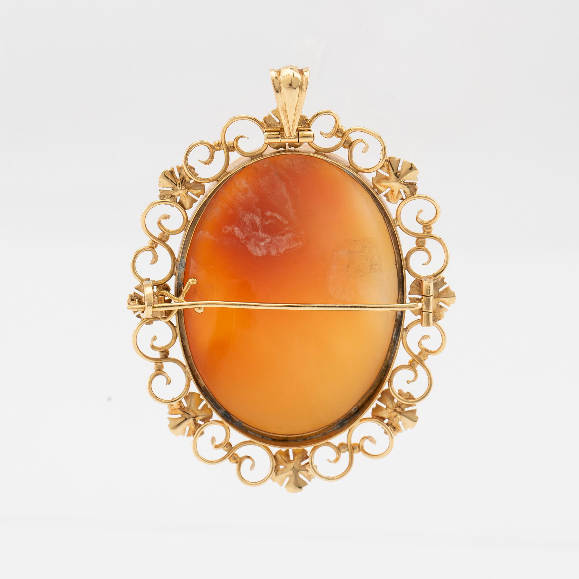 Brooch/Pendant 18K gold and shell cameo, Stockholm 1952.
