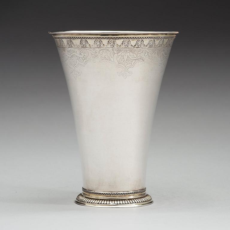 A Swedish 18th century parcel-gilt beaker, mark of Lorentz Stabeus, Stockholm 1752.