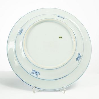 Two Chinese blue and white porcelain plates, Qing dynasty, early 18th century.