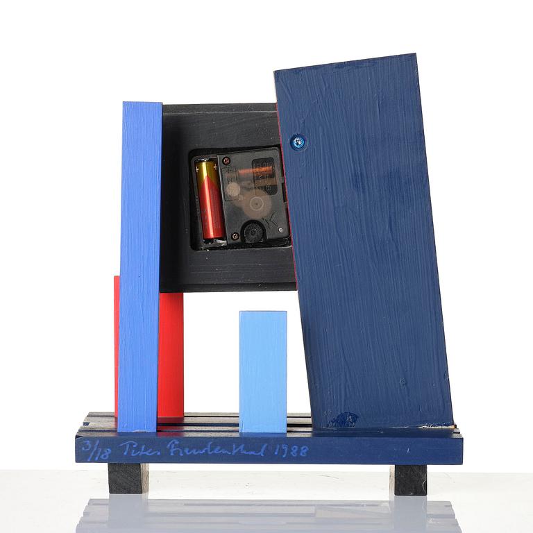 Peter Freudenthal, a table clock, ed. 3/18, executed in his studio, 1988.