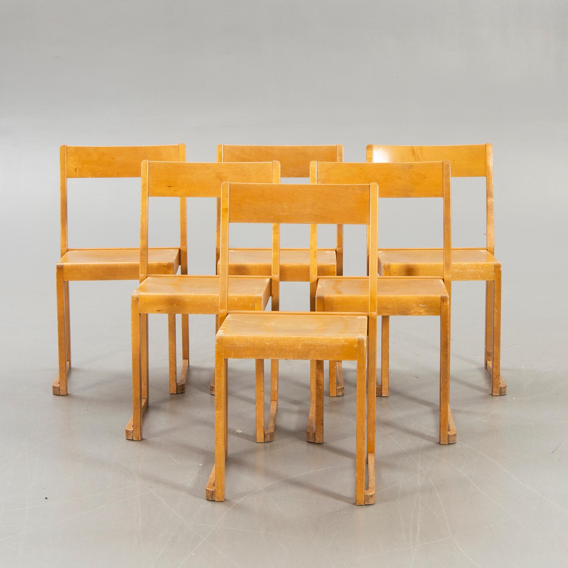 Sven Markelius, chairs, 6 pcs, "Orchestra chair", mid-20th century.