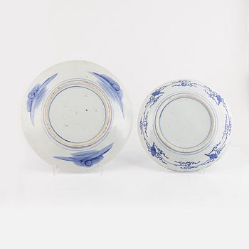 Two large blue and white Japanese porcelain dishes, Meiji (1868-1912).