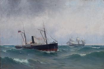 Arvid Ahlberg, ”Meteor & Vanadis vid Utklippans fyr".