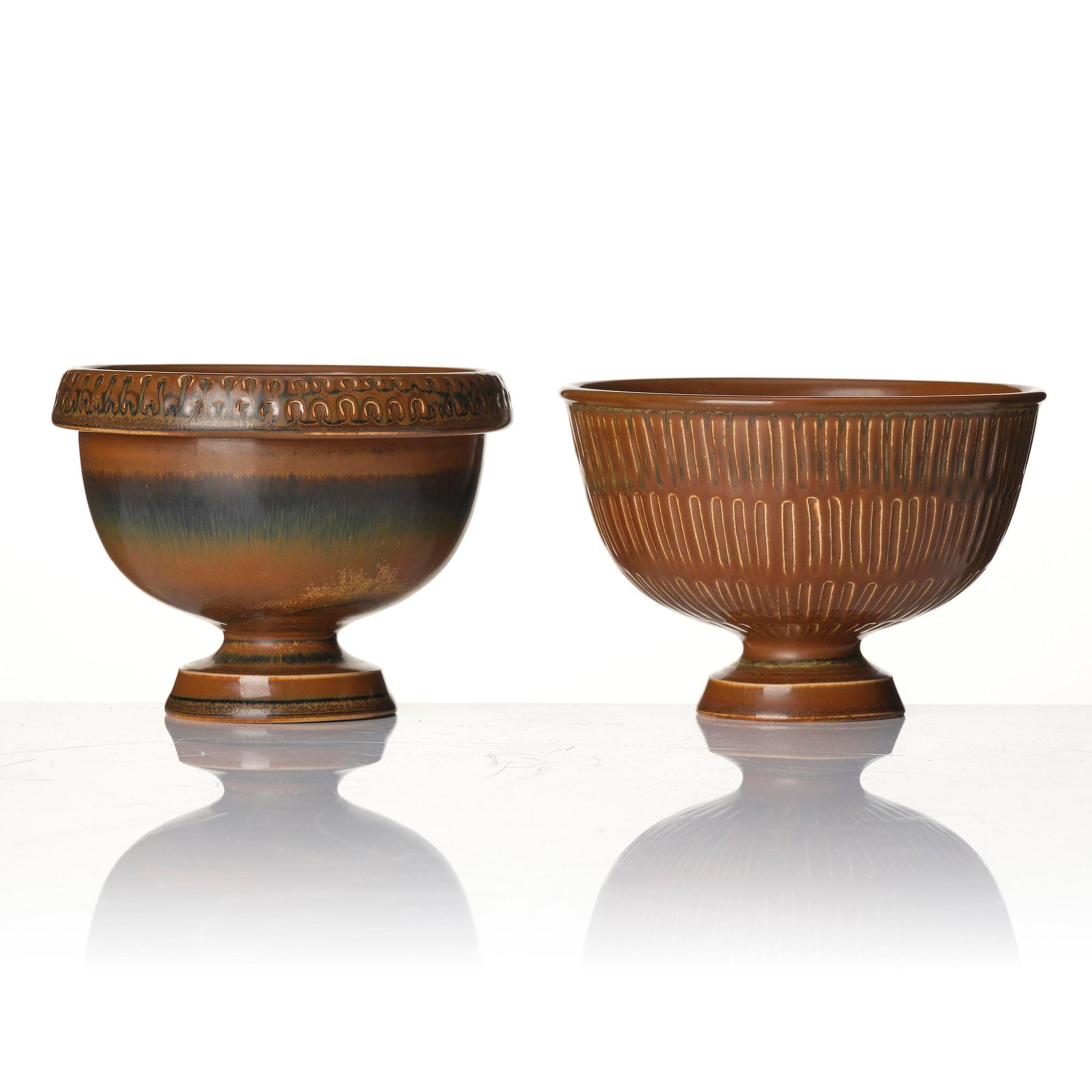 a stoneware teapot and 4 bowls, Gustavsberg Studio, Sweden, 1960-63.