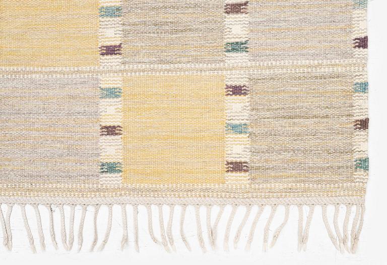 Barbro Nilsson, a carpet, 'Falurutan gul S', flat weave, c. 223 x 115 cm, signed AB MMF BN.