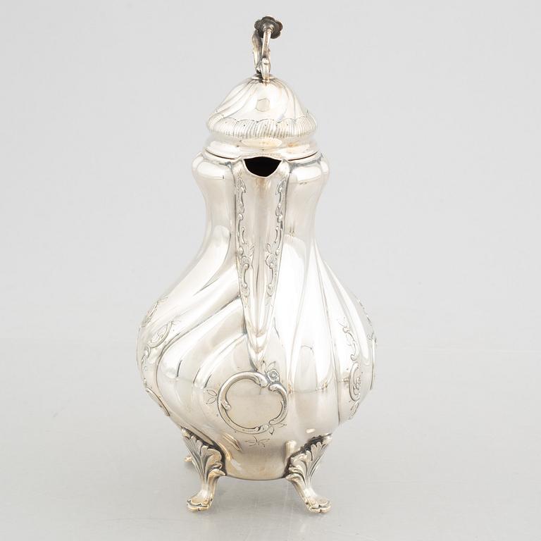 A 3-piece Rococo style silver coffee service, mark of GAB, Stockholm 1951-1954.