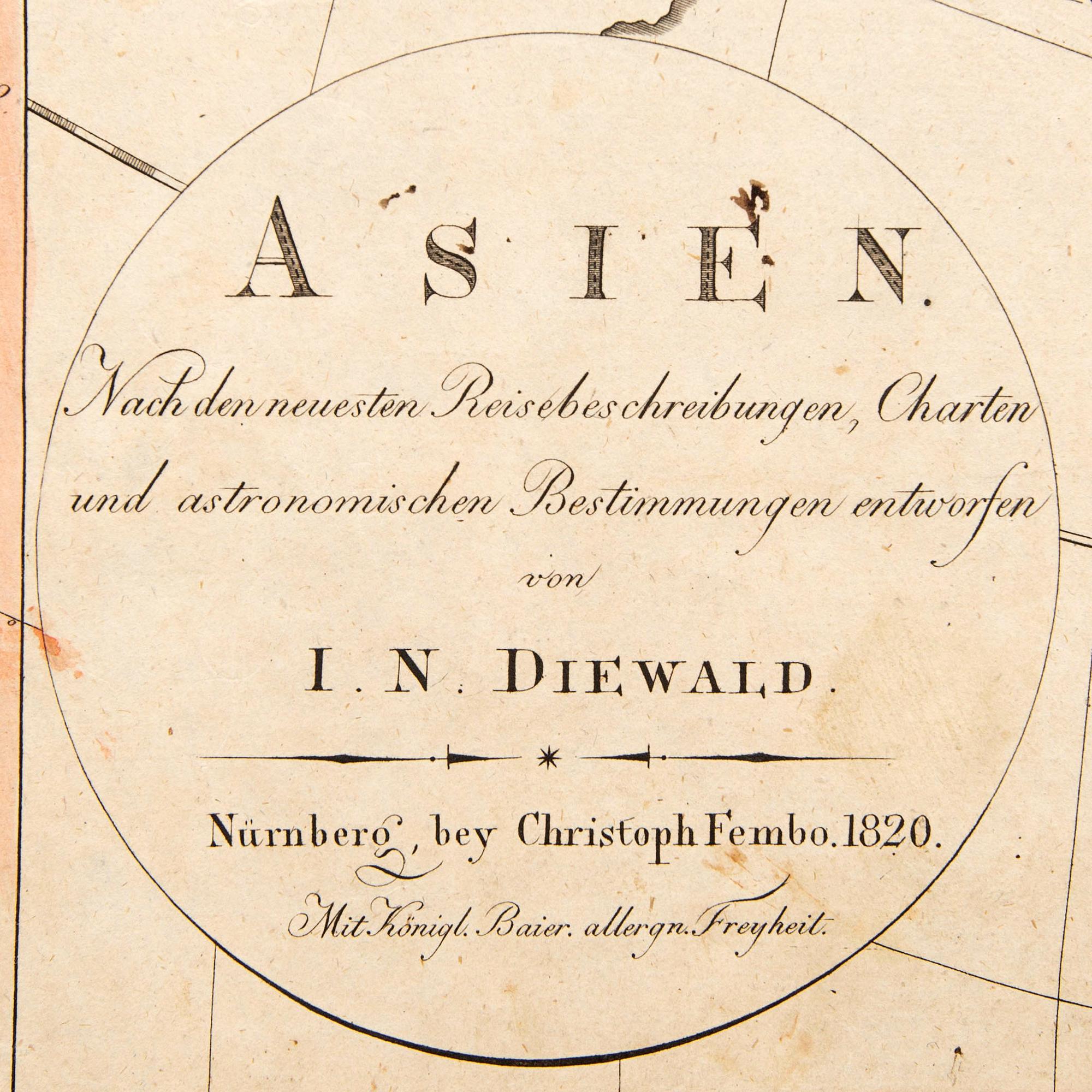 Johann Nepomuk Diewald, map, hand colored copper engraving, Nürnberg 1820.