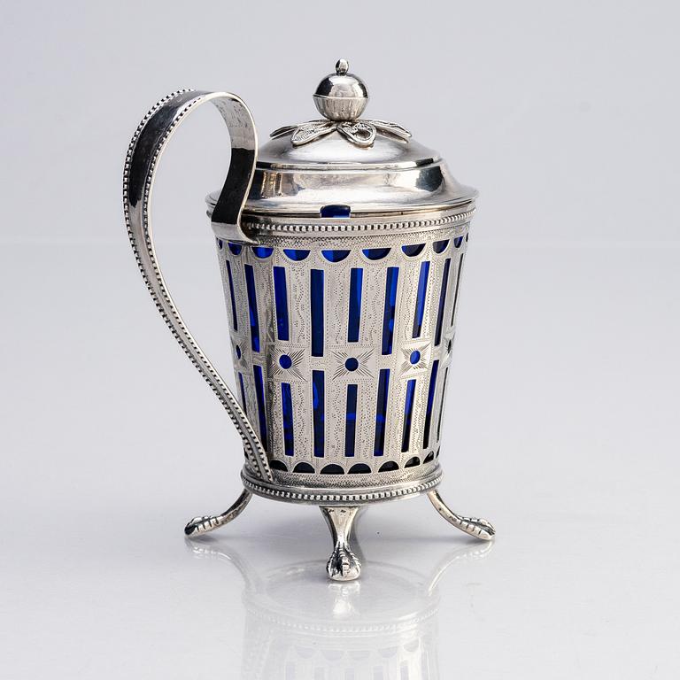 A Swedish 18th century Silver Mustard Pot with glass insert, mark of Stephan Westerstråhle, Stockholm 1795.