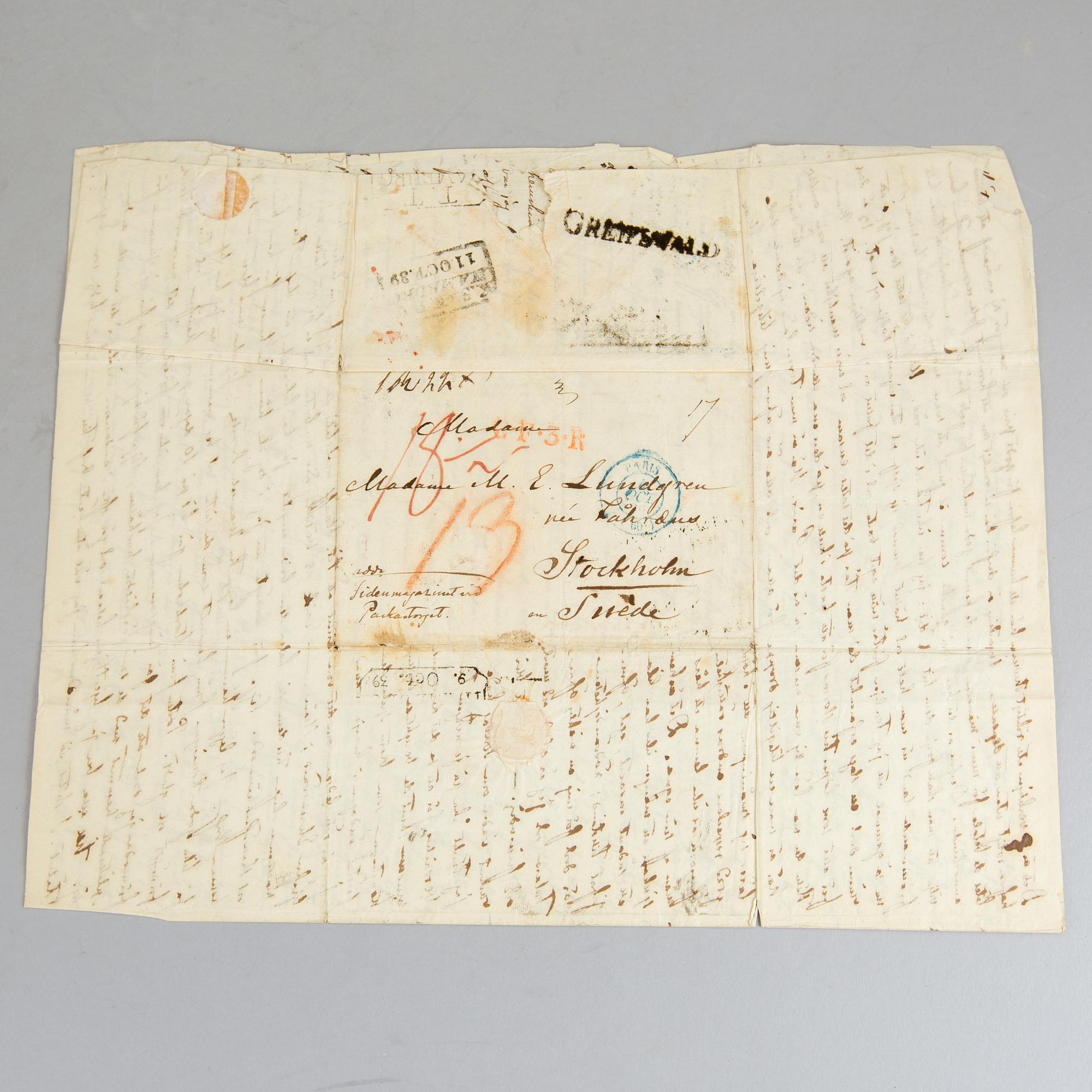 BREVSAMLING, bla Egron Lundgren, Rosa Bonheur, Carl Snoilsky, Frédéric Auguste Bartholdi.