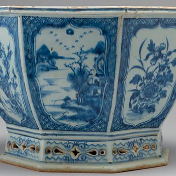 Two blue and white flower pots, Qing dynasty, Qianlong (1736-95).