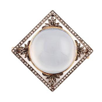 A chalcedony and diamond brooch by Fabergé.