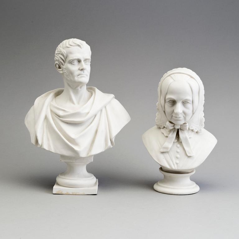 TWO PARIAN BUSTS, Gustafsberg, second half of the 19th century.