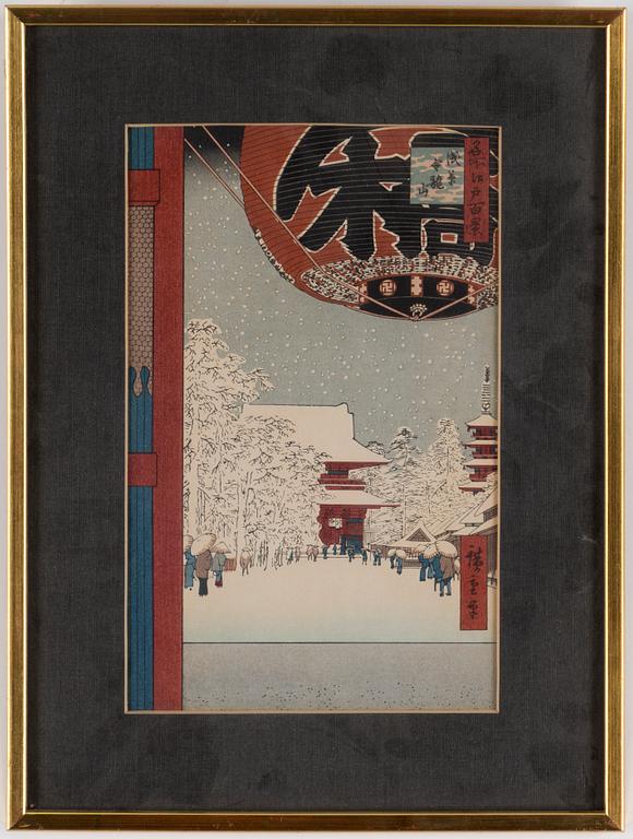 ANDO UTAGAWA HIROSHIGE (6), UTAMARA, and SHARAKU (2) colour woodblock prints. Japan, 20th century.