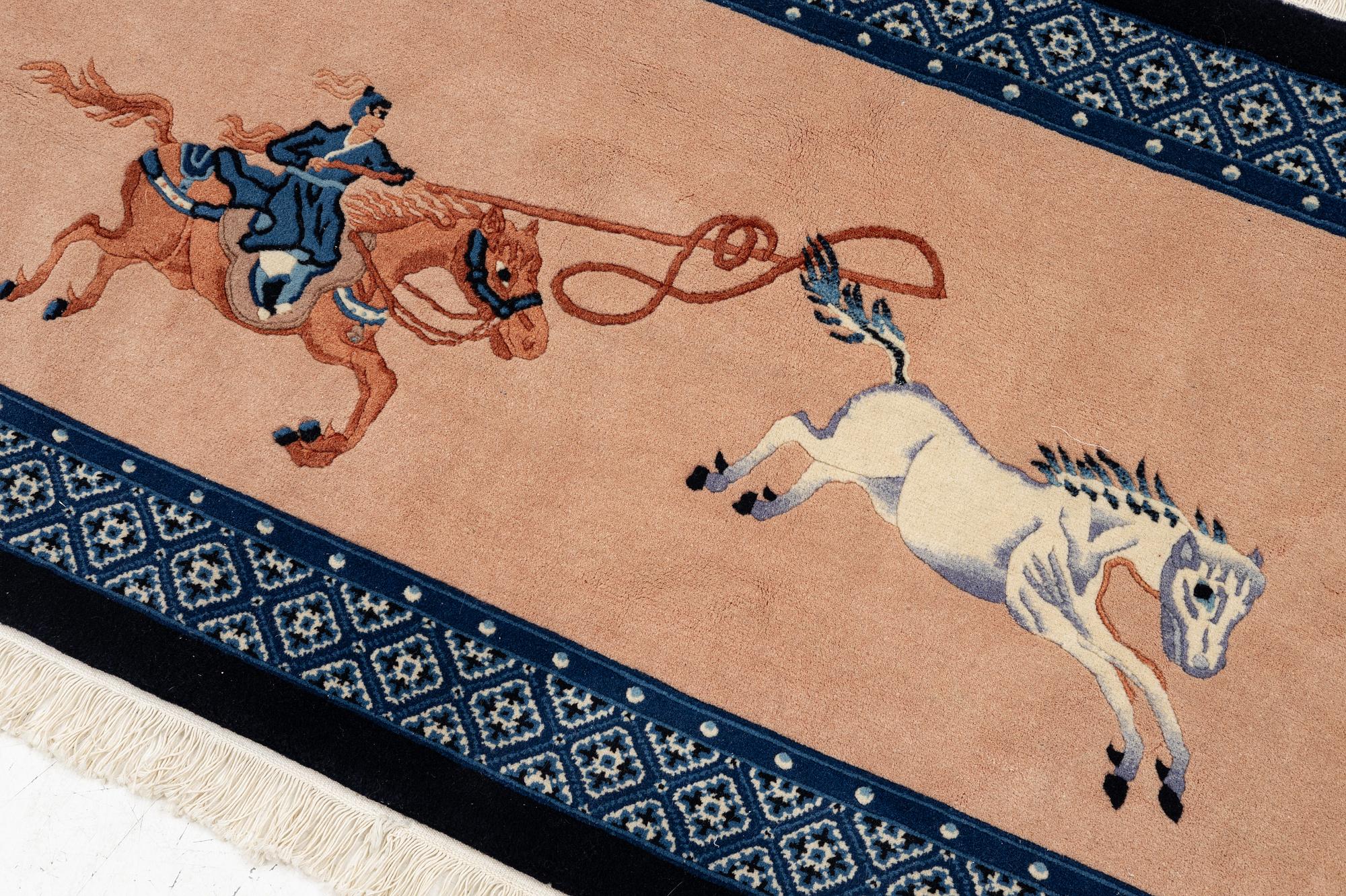 A pictorial chinese rug,  c. 153 x 78 cm.