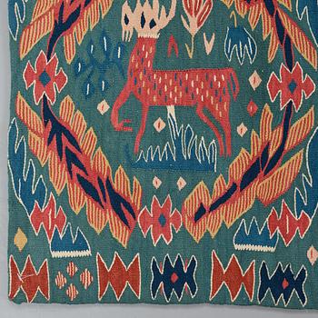 A CARRIAGE CUSHION, tapestry weave, "Kungahjorten", ca 50 x 104,5 cm, Scania (Sweden),