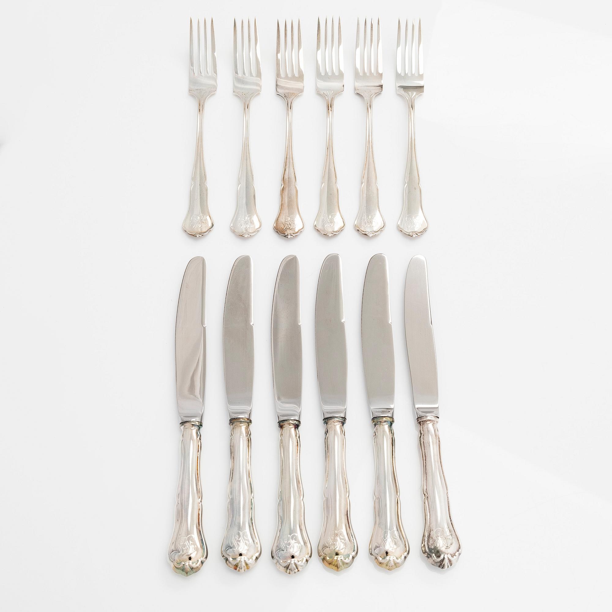 Bestick, 12 delar, silver, "Chippendale", Kultakeskus 1985-87.