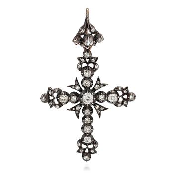 Hänge, i form av kors, silver med gammalslipade diamanter.