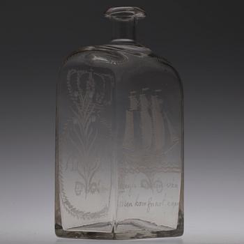 SCHATULLFLASKA, glas, 1800-talets andra hälft.