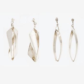 Two pairs of sterling silver earrings, design by Pierre Olofsson.