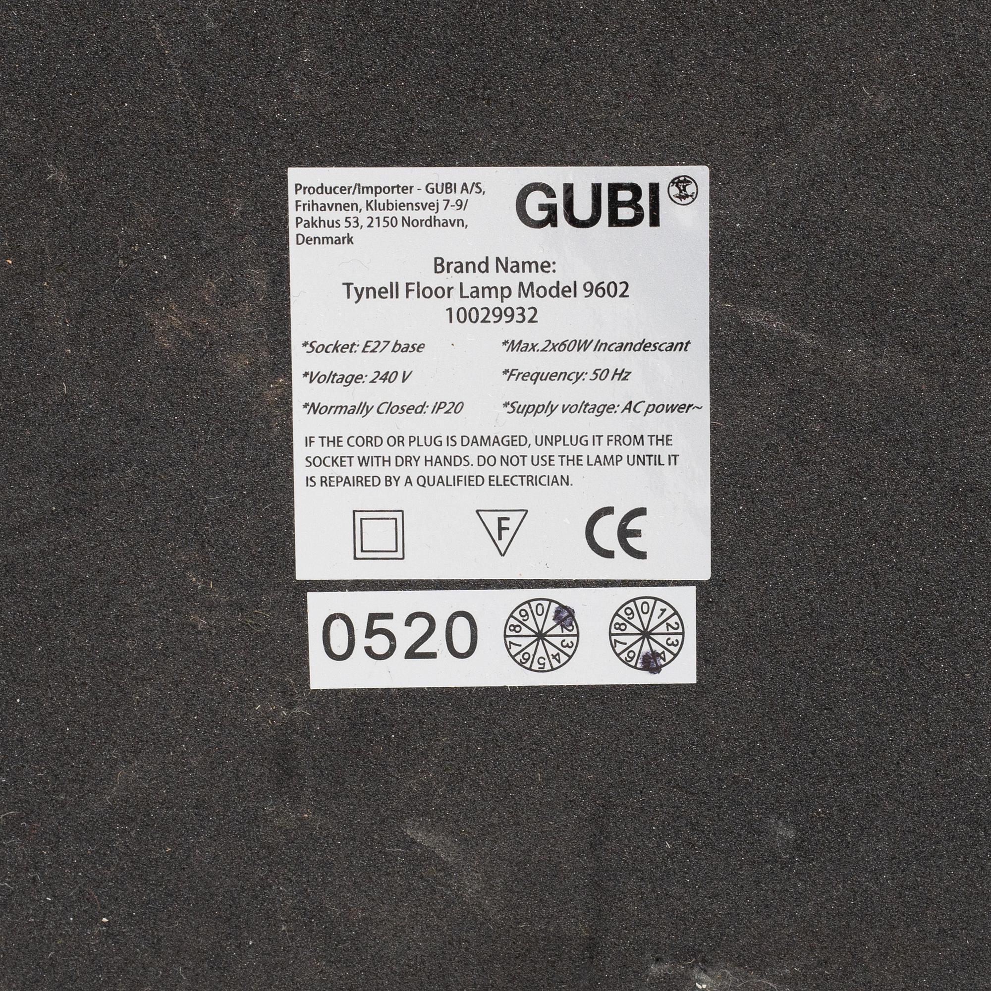 Paavo Tynell, golvlampa, modell "9602", Gubi, Danmark.